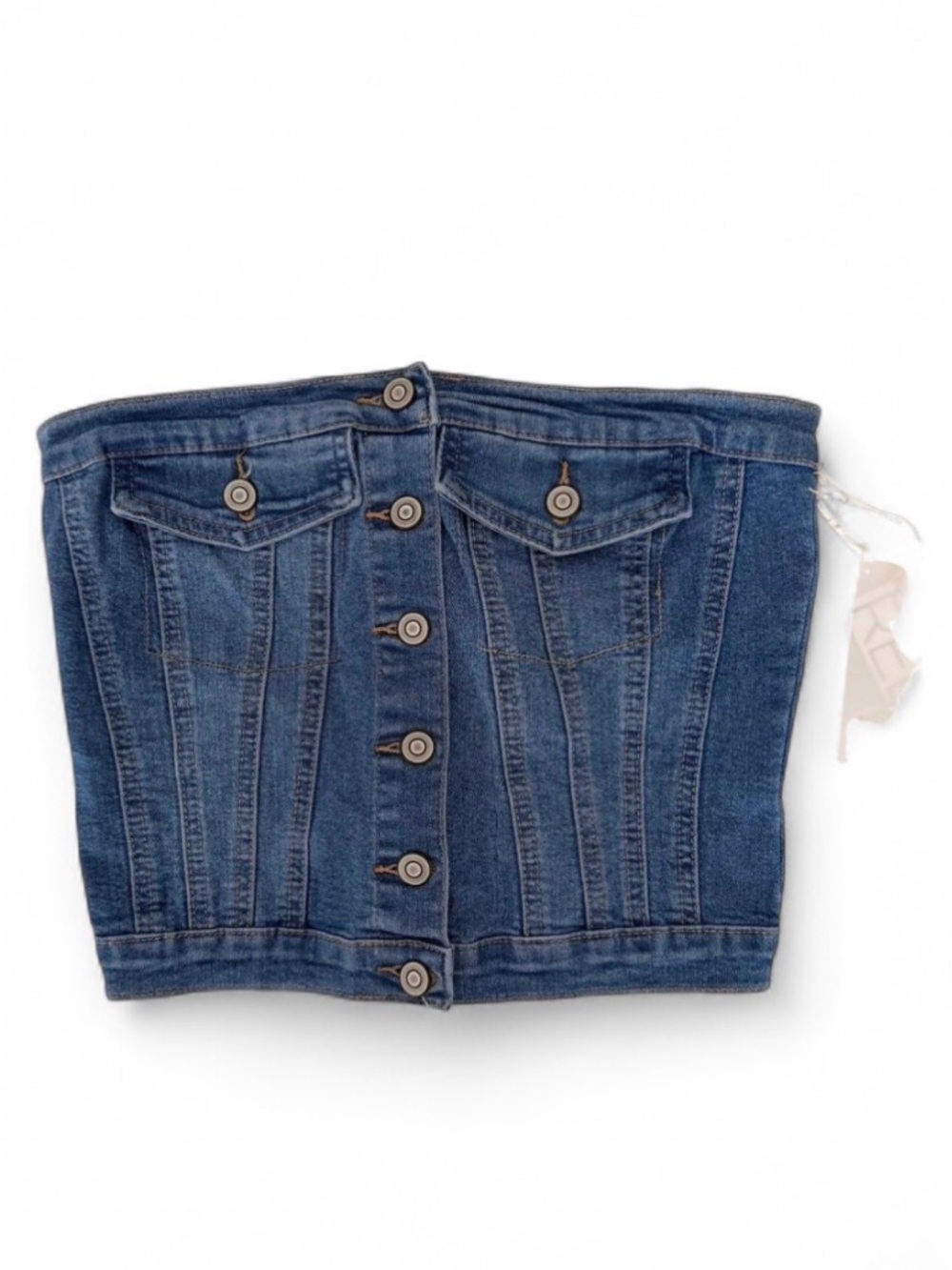 Denim Button-Front Strapless Bustier